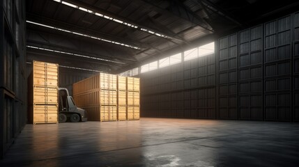 Cargo warehouse filled with container boxes