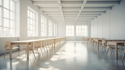 Classroom atmosphere in the morning with sunlight