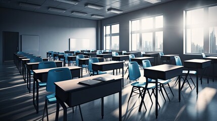 Classroom atmosphere in the morning with sunlight