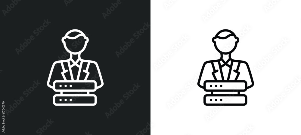 Poster big data scientist line icon in white and black colors. big data scientist flat vector icon from big