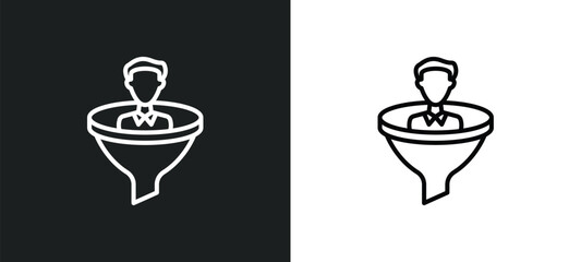 lead conversion line icon in white and black colors. lead conversion flat vector icon from lead conversion collection for web, mobile apps and ui.