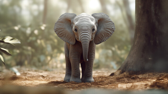 elephant in the forest HD 8K wallpaper Stock Photographic Image
