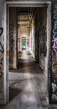 Corridoor in a communal building in an abandoned airbase