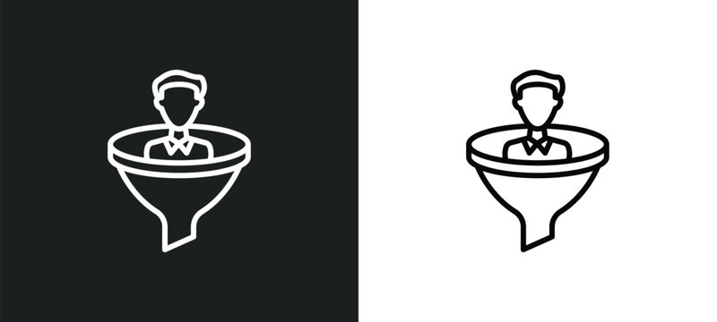 lead conversion line icon in white and black colors. lead conversion flat vector icon from lead conversion collection for web, mobile apps and ui.
