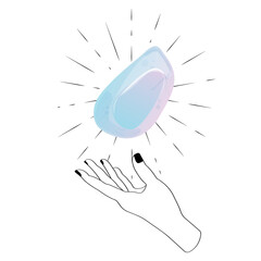 Celestial Mystical Line Hands with Blue Sparkly Gradient Quartz Crystal. Esoteric Symbols
