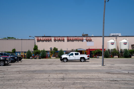 Green Bay, Wisconsin - June 2, 2023: Outside the Badger State Brewing Company, a brewery near Lambeau Field