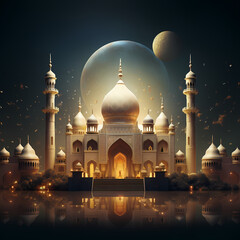 Eid Mubarak Greeting Card, Islamic Background, Ramadan Illustration