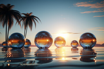 Beach at sunset on a tropical island is a breathtaking and idyllic scene