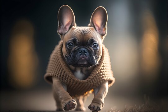 french bulldog adorable pet photography cute welllit sharpfocus highquality artistic unique awardwinning photograph Canon EOS 5D Mark IV DSLR f8 ISO 100 1250 second closeup natural light domestic 