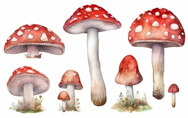 Mushrooms on a white background. AI, Generative AI