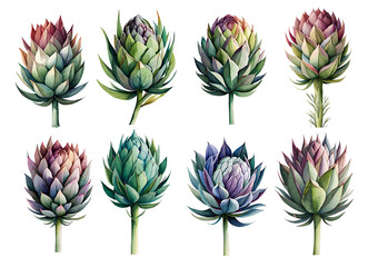 Set of watercolour artichoke. Generative Ai