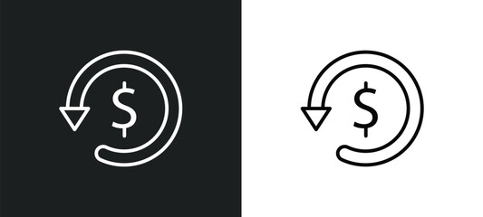 refund line icon in white and black colors. refund flat vector icon from refund collection for web, mobile apps and ui.
