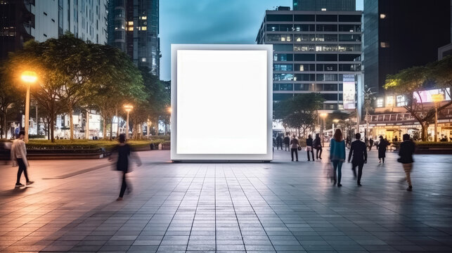 Digital Media Blank billboard at city , signboard for product advertisement design on road walking street , advertising light box billboard, Created with Generative Ai Technology
