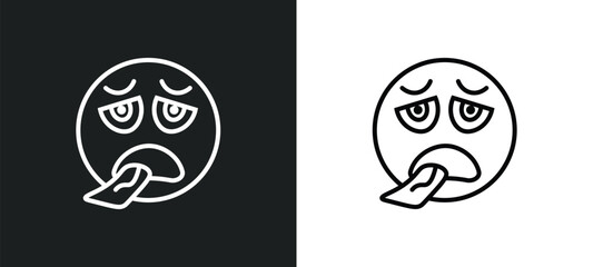 exhausted emoji line icon in white and black colors. exhausted emoji flat vector icon from exhausted emoji collection for web, mobile apps and ui.