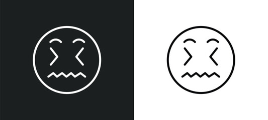 disgusted emoji line icon in white and black colors. disgusted emoji flat vector icon from disgusted emoji collection for web, mobile apps and ui.