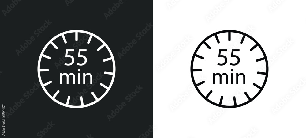 Poster minute countdown line icon in white and black colors. minute countdown flat vector icon from minute 