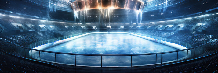 Eishockey Arena Hintergrund Banner mit Lichteffekte,  Generative AI