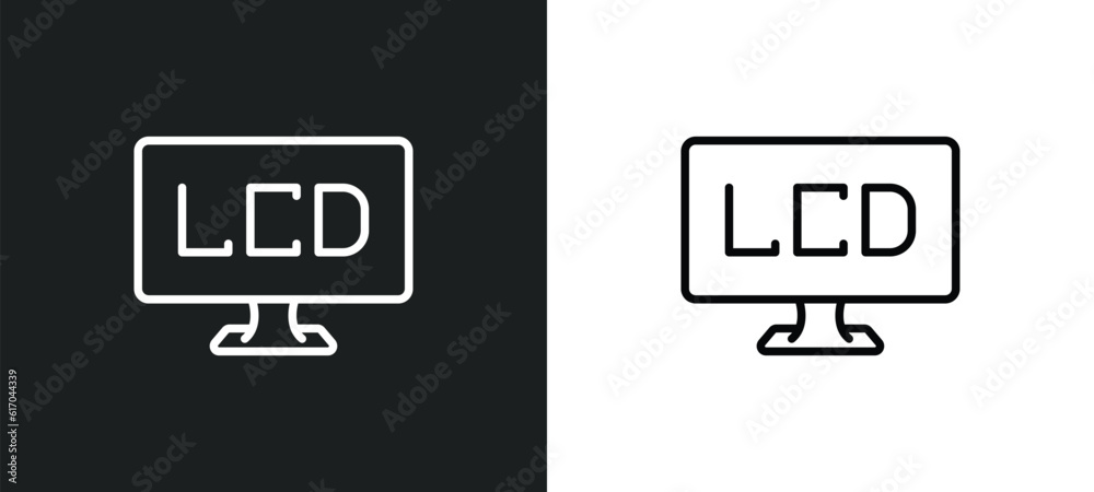 Poster lcd line icon in white and black colors. lcd flat vector icon from lcd collection for web, mobile ap