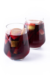 Autumn sangria with pear and apple isolated on white background