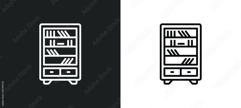 Poster library line icon in white and black colors. library flat vector icon from library collection for we
