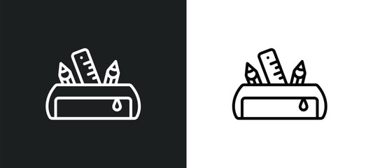 pencil case line icon in white and black colors. pencil case flat vector icon from pencil case collection for web, mobile apps and ui.
