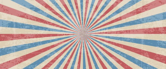 Fotobehang Vintage Poster USA flag vintage grunge shabby retro horizontal poster background with star diverging beams. Vector illustration  © MarhaRyta