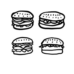 Vintage Hipster Hand drawn set of Vector Burger Logo Illustration