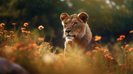 lion cub in the grass HD 8K wallpaper Stock Photographic Image