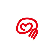 Fototapeta premium Love shape with a fork head for love meal logo design vector