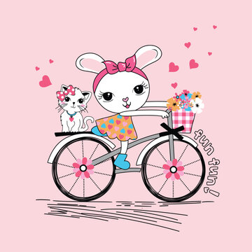 cute rabbit cycling bike vector illustration