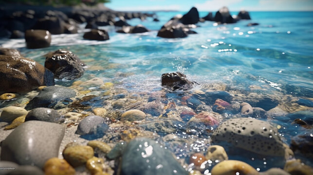 sea and stones HD 8K wallpaper Stock Photographic Image