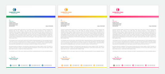 Fototapeta na wymiar Clean and professional corporate company business letterhead template design with color variation bundle