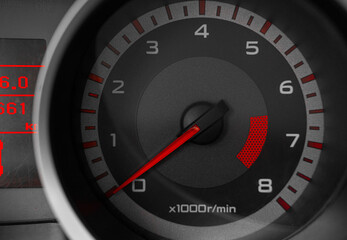 Japanese sports car tahometer  red and gray color style side View