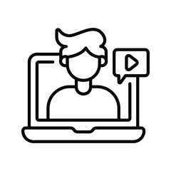 Laptop Video Chat Outline Icon Design illustration. Online Steaming Symbol on White background EPS 10 File