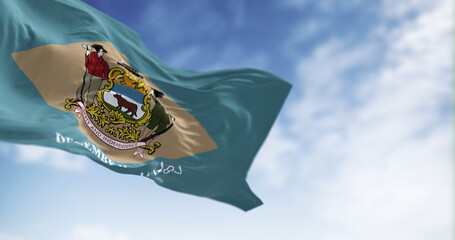 Close-up view of the Delaware state flag fluttering