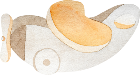 Watercolor wooden toy plane for infant baby. Craft airplane from eco natural material for child kid development and game