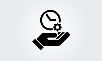 Time management icon. clock with cog wheel hand. Concept study, process,work Business gear. Vector illustration