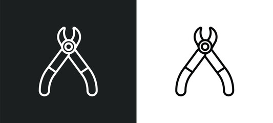 tooth pliers line icon in white and black colors. tooth pliers flat vector icon from tooth pliers collection for web, mobile apps and ui.
