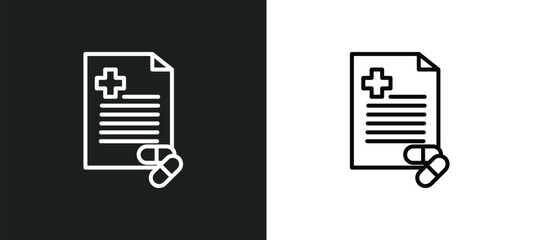 medical prescription line icon in white and black colors. medical prescription flat vector icon from medical prescription collection for web, mobile apps and ui.