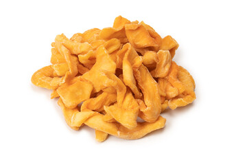 Dried melon slices isolated on a white background.