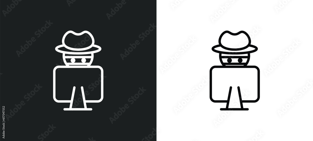 Poster hacking line icon in white and black colors. hacking flat vector icon from hacking collection for we