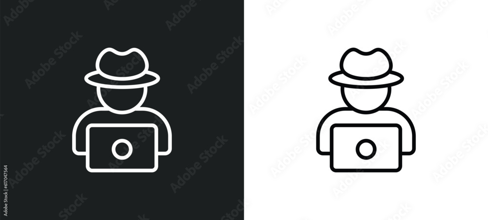 Poster hack line icon in white and black colors. hack flat vector icon from hack collection for web, mobile