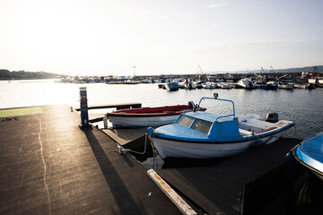 Fishing boats on the pier in the port of Nessebar.