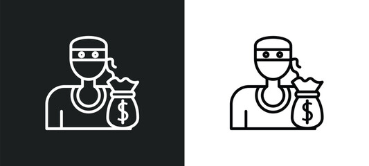 theft line icon in white and black colors. theft flat vector icon from theft collection for web, mobile apps and ui.
