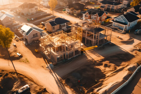 aerial view of a residential construction site with multiple houses under construction ai generated art