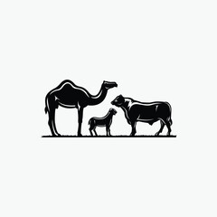 Cattle Silhouette of Camel Cow and Sheep Vector Isolated EPS. Best for Eid Al Adha Related Illustration