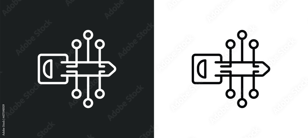 Poster digital key line icon in white and black colors. digital key flat vector icon from digital key colle