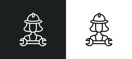mechanic working line icon in white and black colors. mechanic working flat vector icon from mechanic working collection for web, mobile apps and ui.