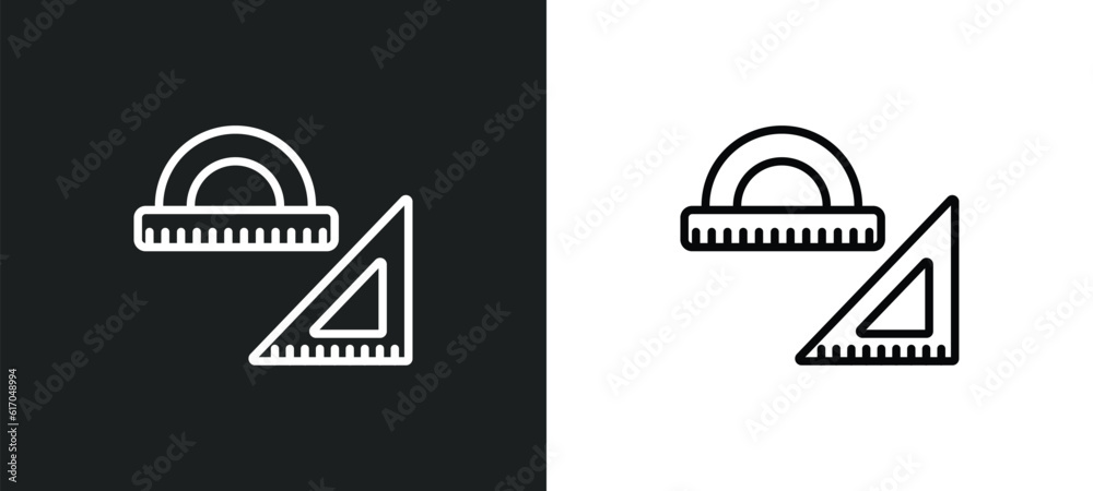 Poster angle ruler line icon in white and black colors. angle ruler flat vector icon from angle ruler colle