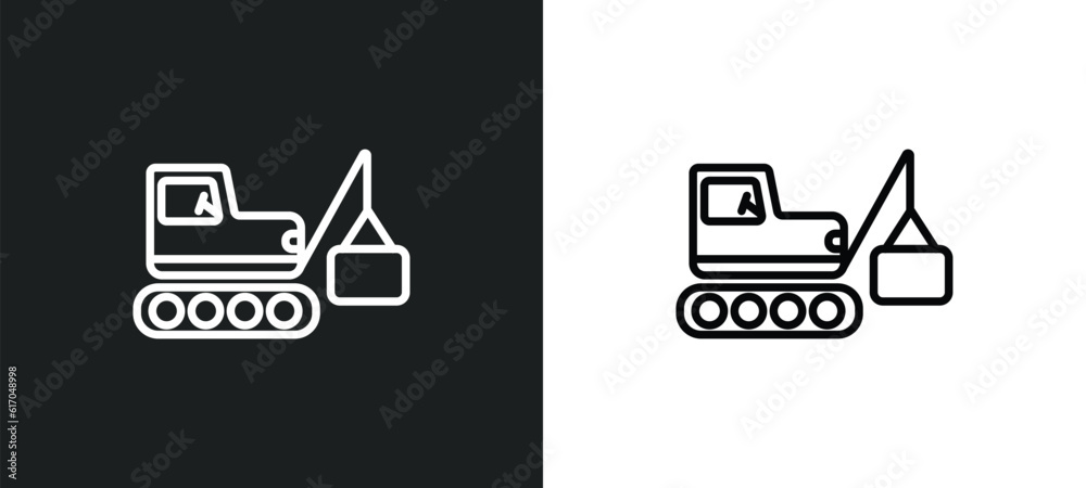 Poster derrick with box line icon in white and black colors. derrick with box flat vector icon from derrick